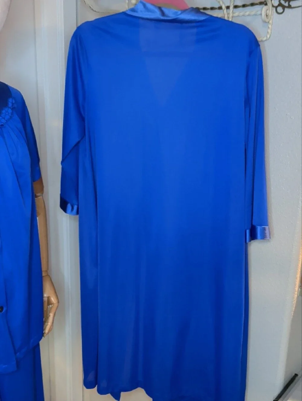Vintage 60s Vanity Fair Royal Blue Satin 3-Piece Pajama Set w/ Robe SZ M